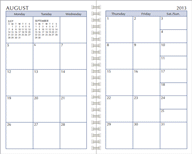 2013 Weekly Planner Calendar with Hours and Minutes